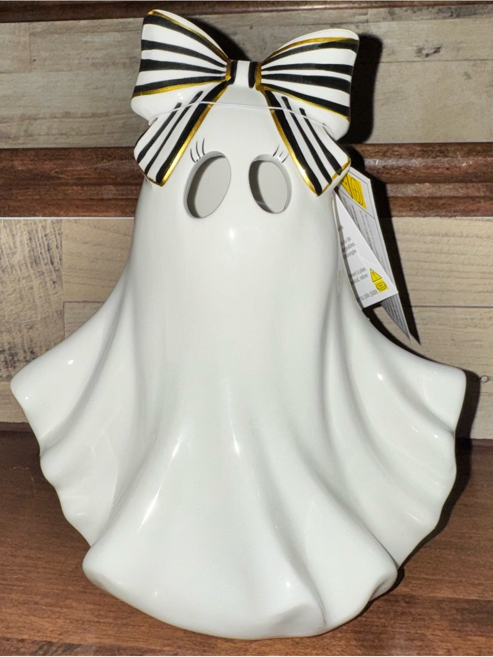 🥰 Goblin & Ghoul Halloween Light Up Ghost 👻 Girl with Black & White Striped Bow